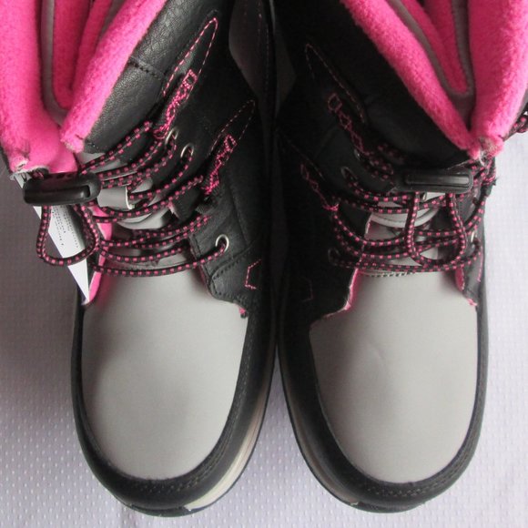 🎀 TOTES BEAVER BIG GIRLS SNOW BOOTS; BLACK - PINK - GREY (SIZE 6) 🎀 - Picture 9 of 16